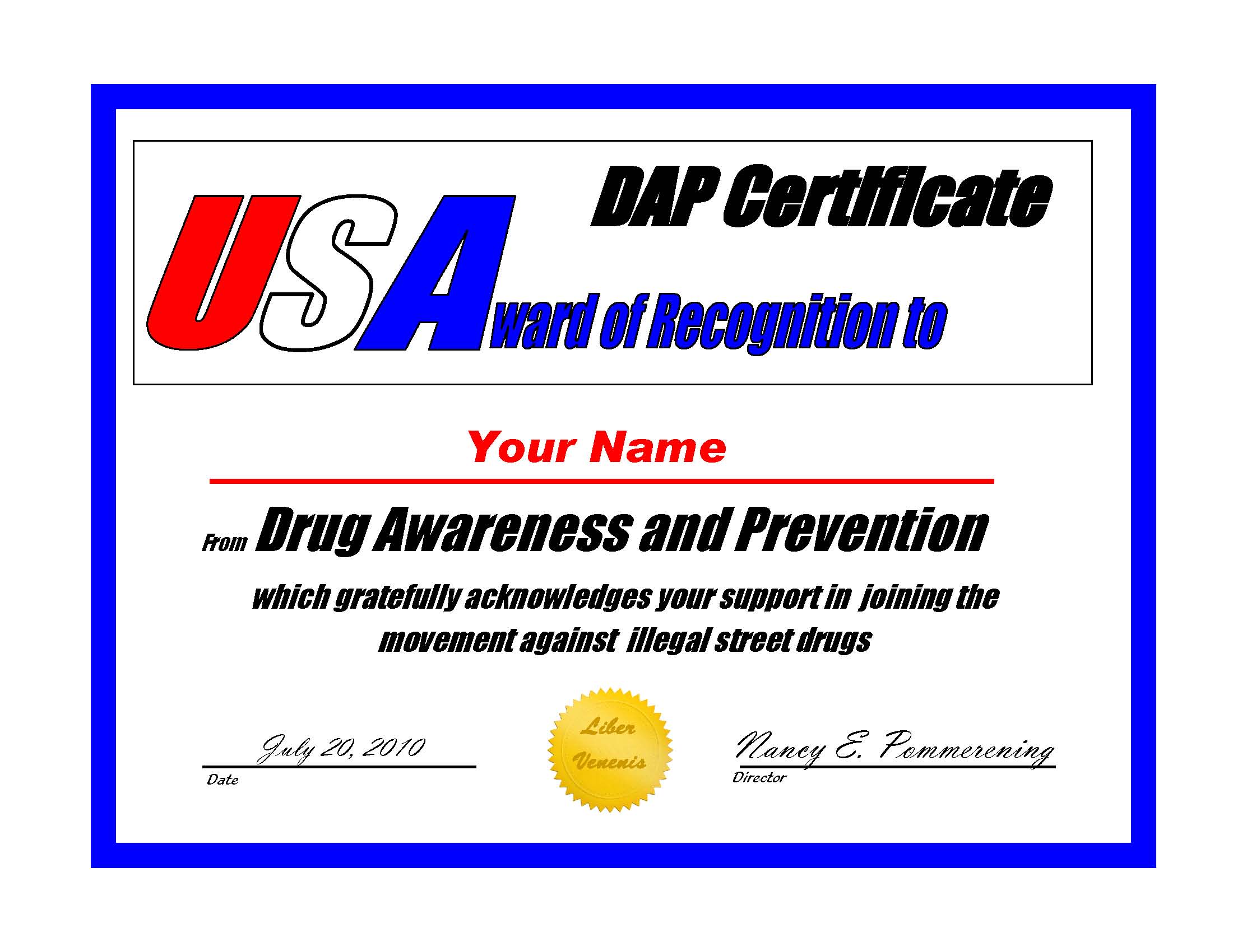 USA Certificate